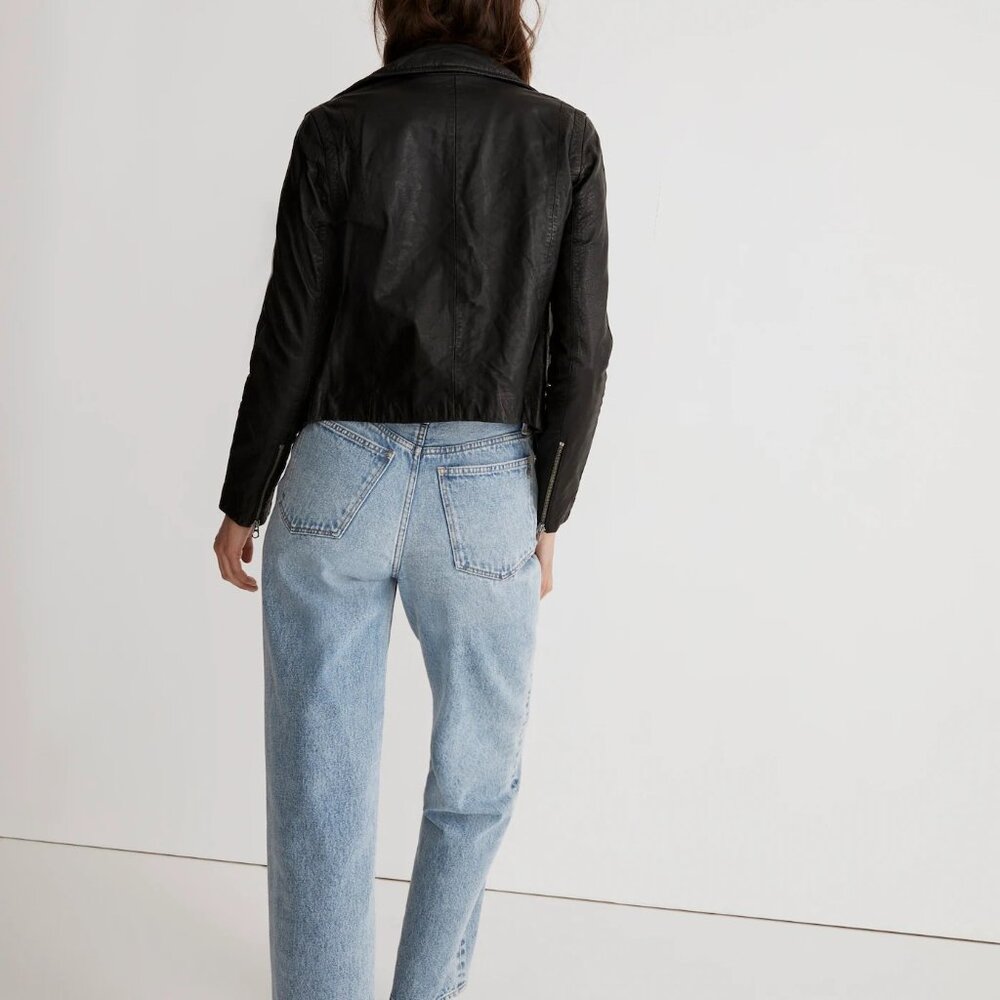 NWT Madewell The Washed Leather Motorcycle Jacket Black - Picture 3 of 6